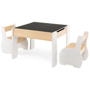 Set di tavolo e sedie per bambini con deposito lavagna rimovibile-Set di mobili 3 PCS per ragazzi e ragazze Bianco