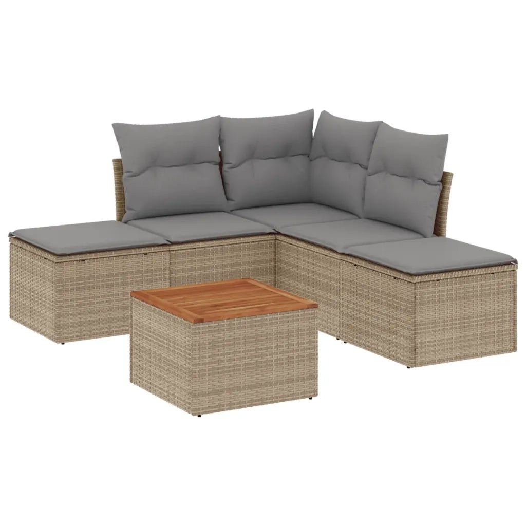 Set Divano da Giardino 6 pz con Cuscini Beige in Polyrattan