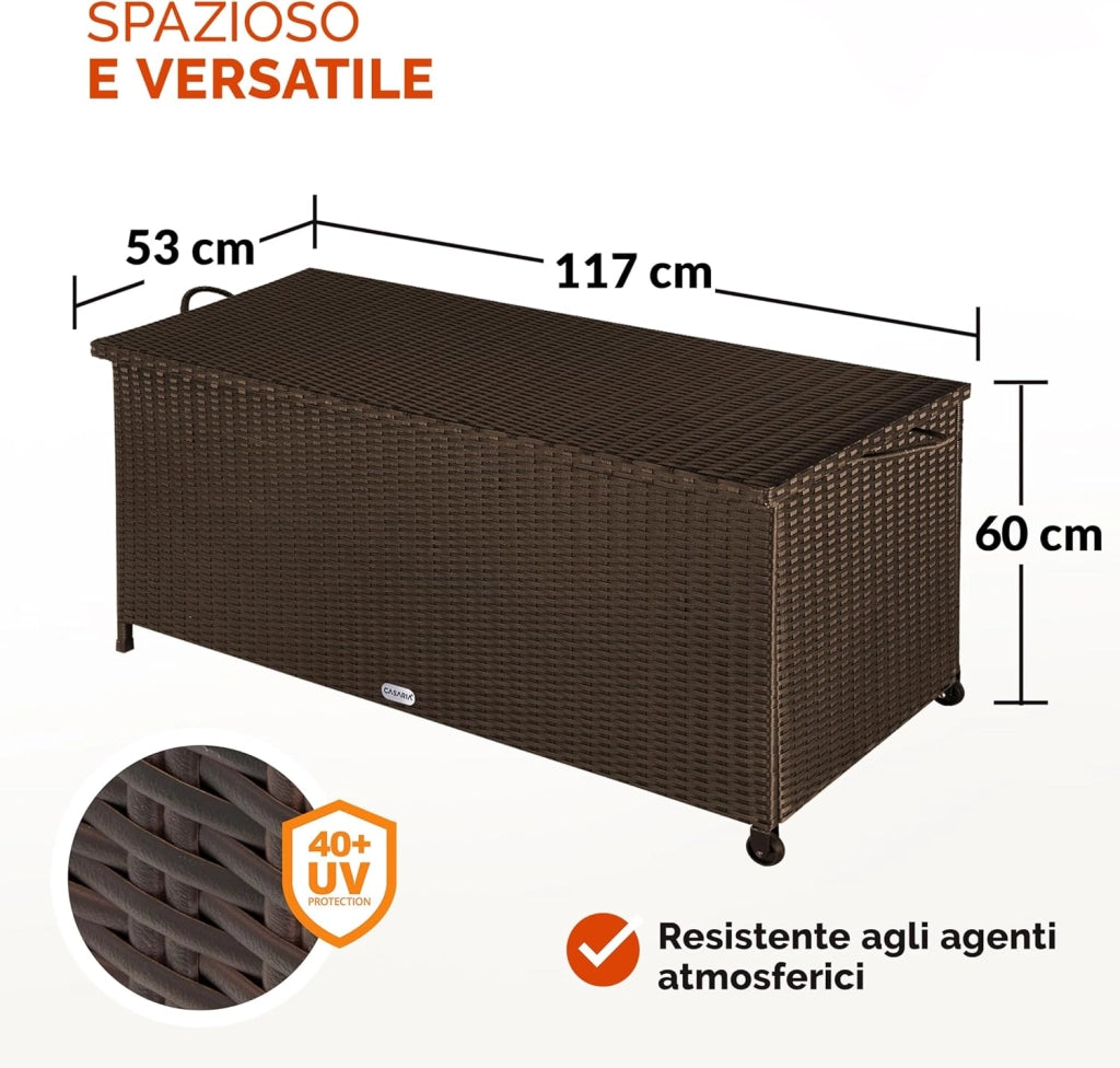 ® Baule da Esterno XXL 117x53x60cm 270L Box con Ruote Impermeabile Resistente Cassettone Contenitore Cuscini Giocatoli Mobili Giardino Bauli