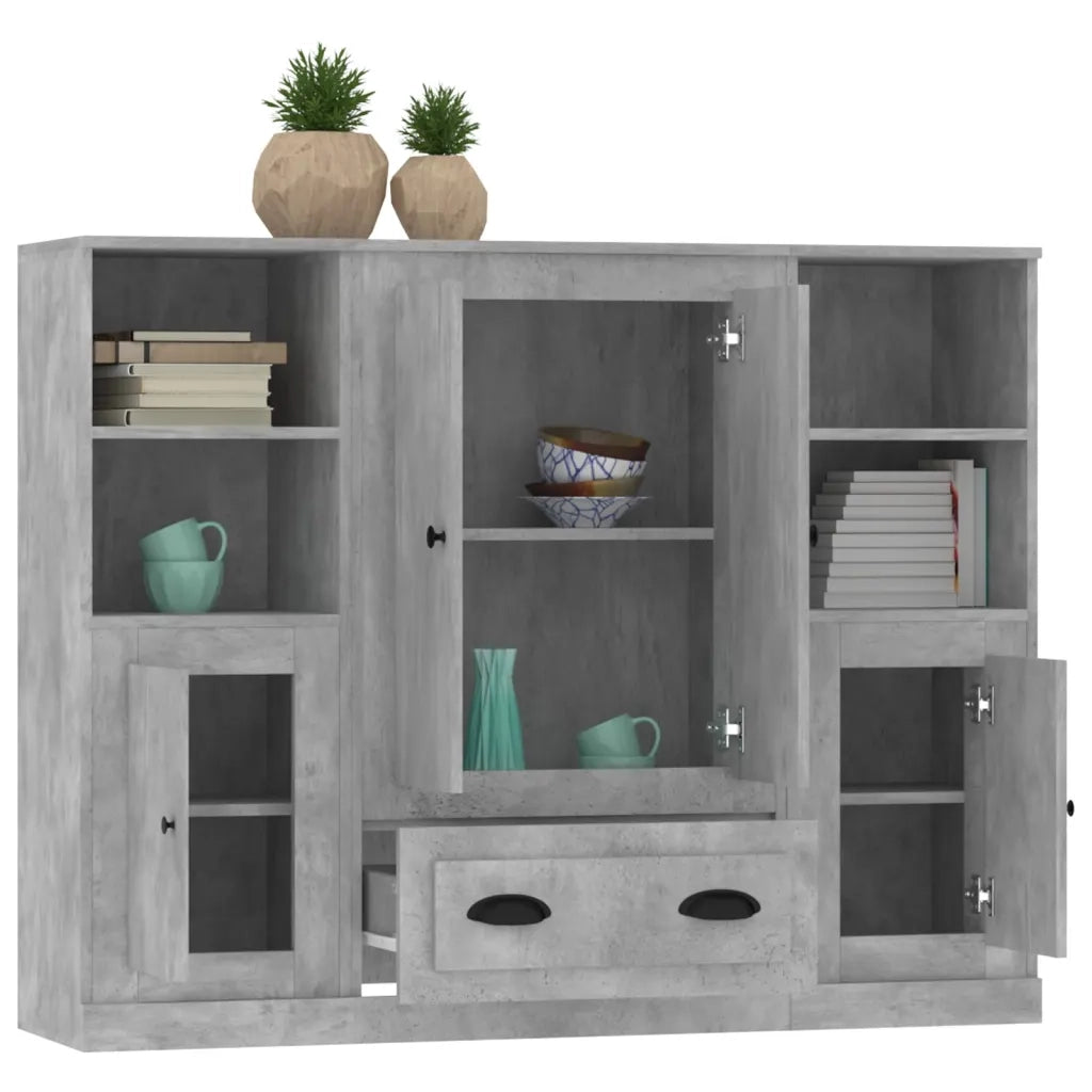 vidaXL Credenze 3 pz Grigio Cemento in Legno Multistrato