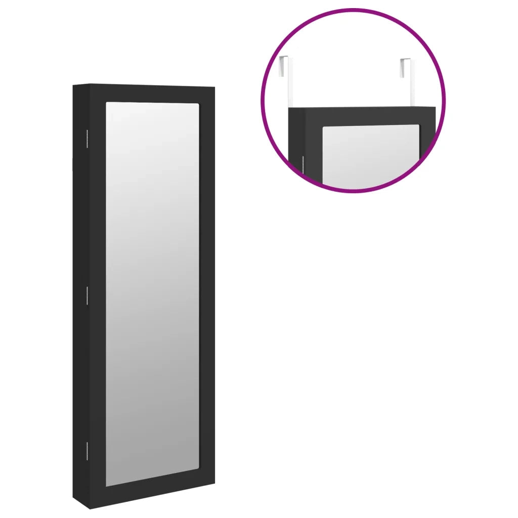 Armadio Portagioie con Specchio a Muro Nero 37,5x10x106 cm CFW7920128