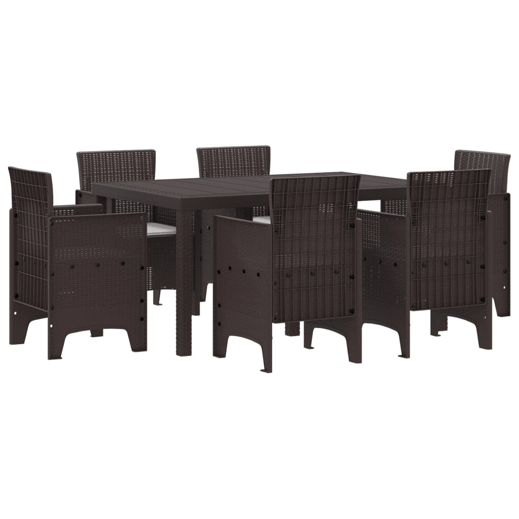 Set da Pranzo Giardino 7 Pezzi con Cuscini Marrone Polyrattan