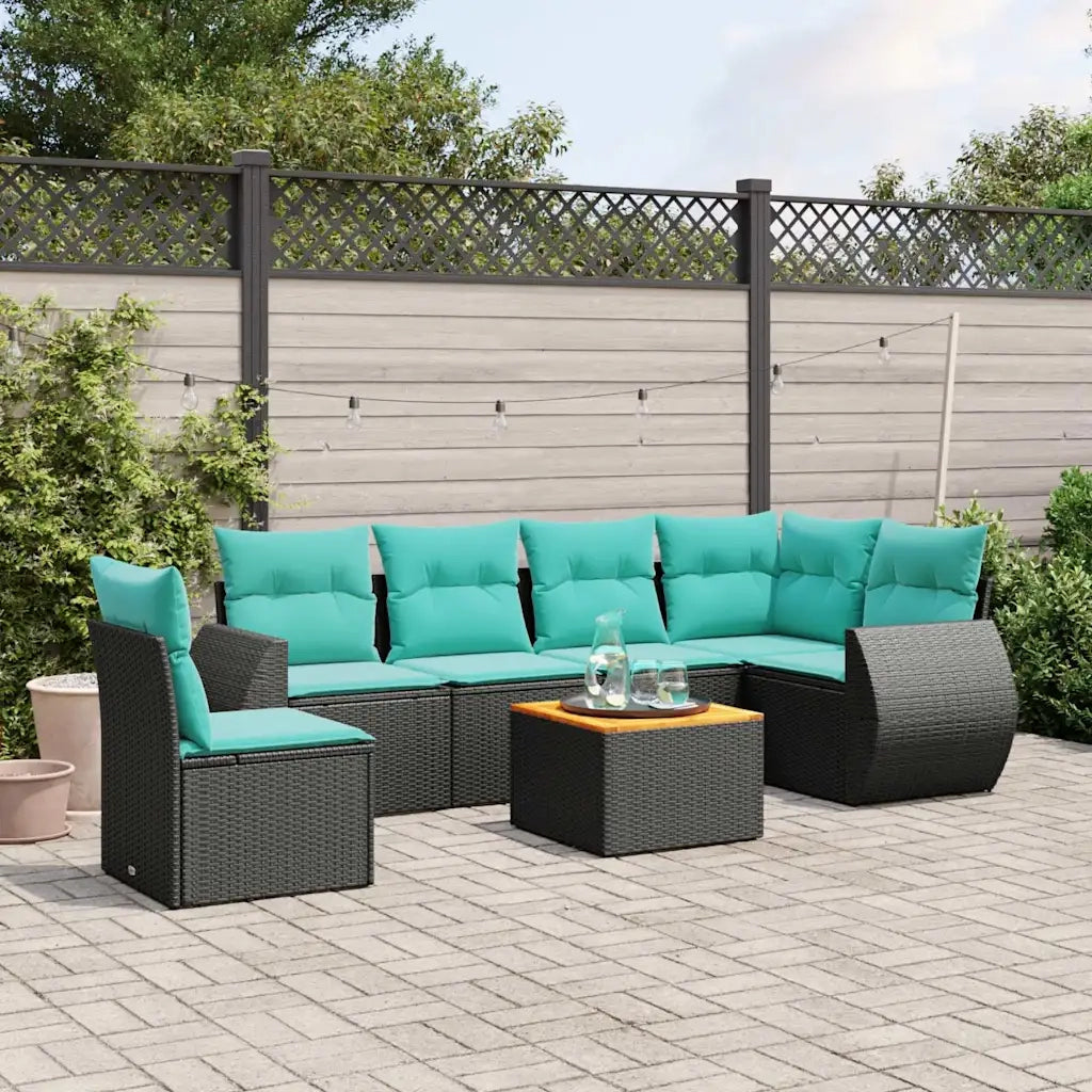 Set Divani da Giardino 7 pz con Cuscini Nero in Polyrattan 3225028