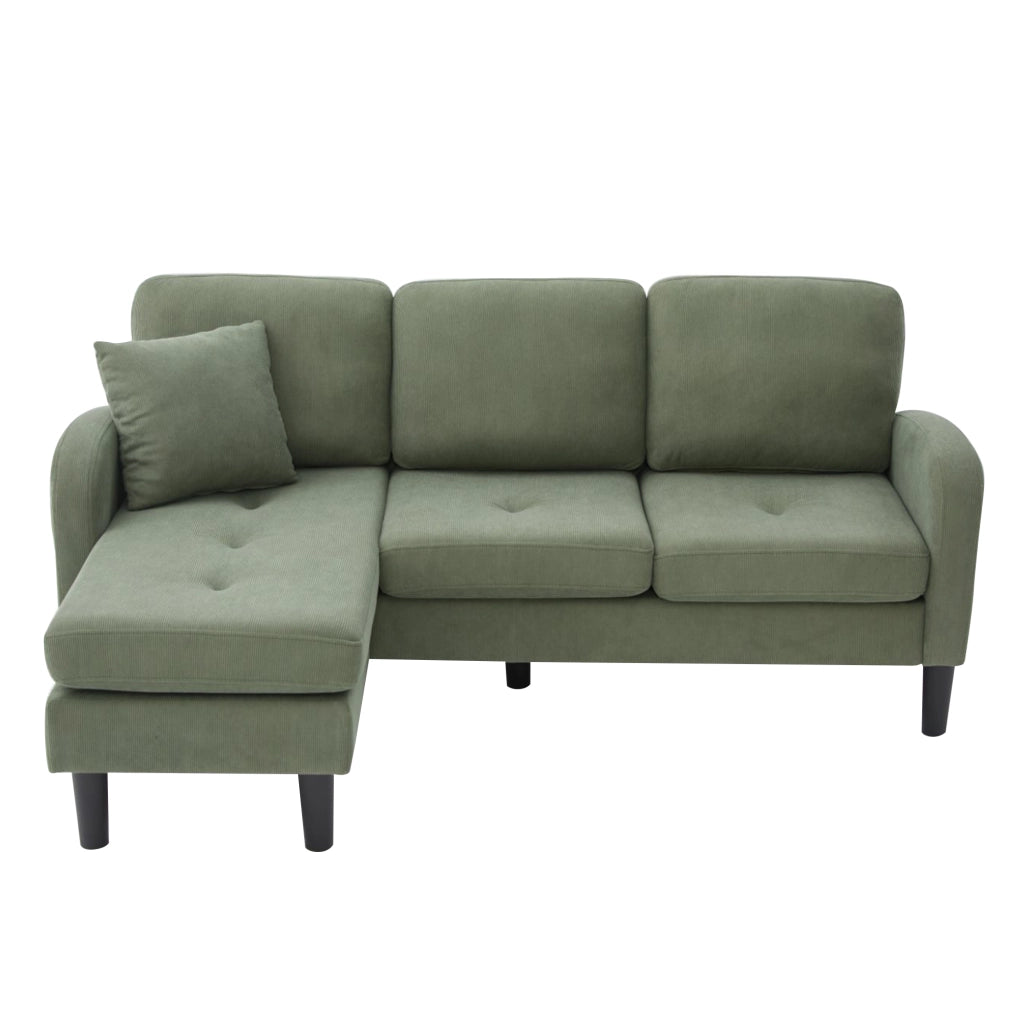 Divano Angolare 3 Posti con Chaise Longue ¨C MINIMAL ¨C Velluto a Coste, Gambe in Plastica, 166x118x77
