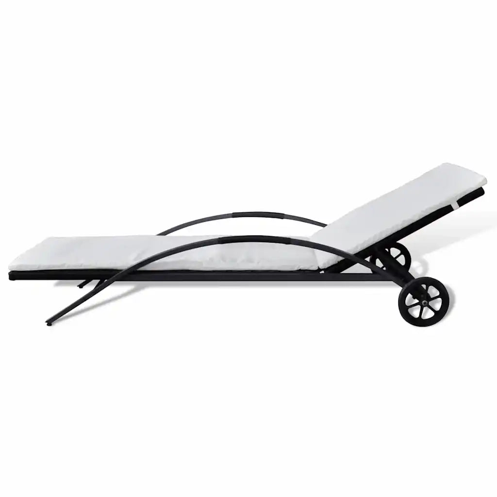 Lettino Prendisole | Sdraio da giardino | Lettino da sole con Cuscino e Ruote in Polyrattan Nero