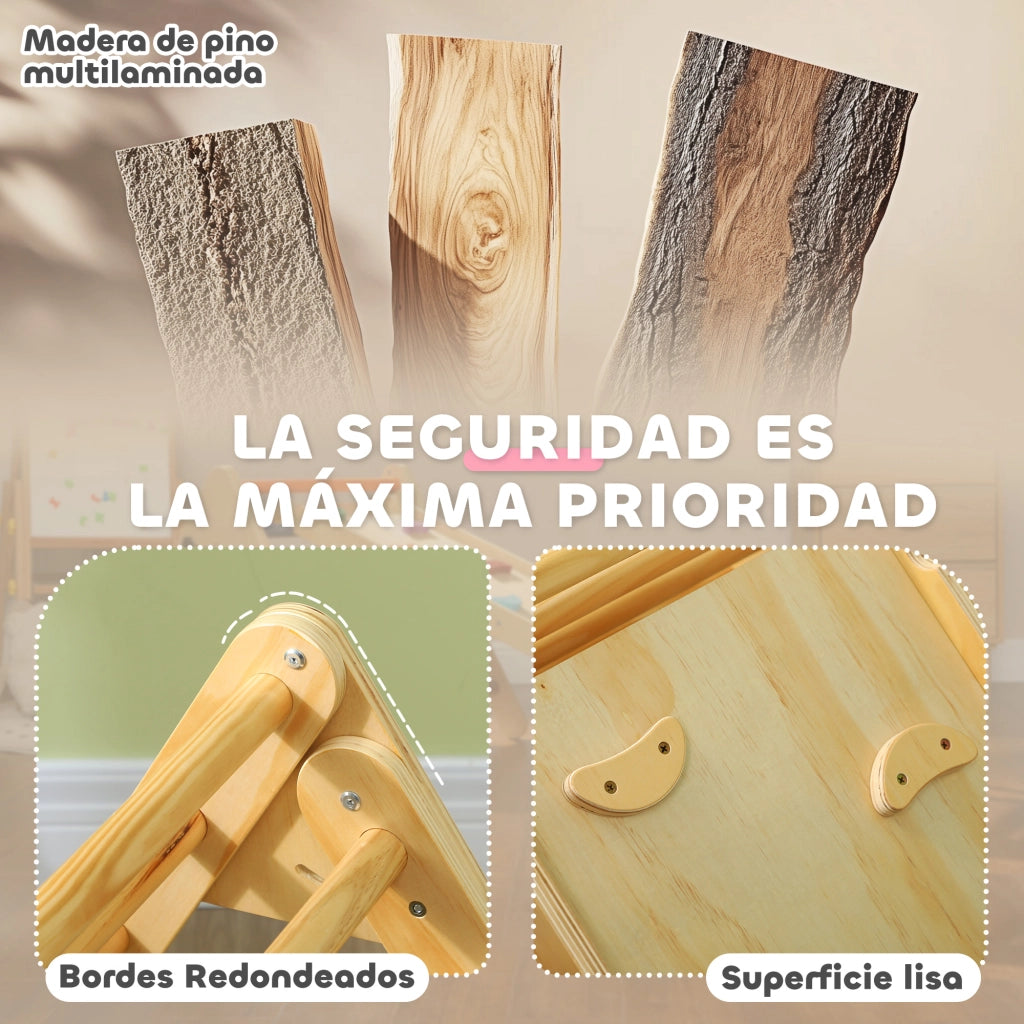 Scala Triangolo 3 in 1 Legno con Rampa ¨C zephmum ¨C Naturale 147x64.5x63 cm