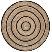 Tappeto tappetino Beige Nero Rotondo 140 cm Boho Rustico Cotone Intrecciato A Spirale Iuta