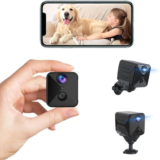 Mini-camera Full HD per interni con trasmissione live via app di smartphone - 100 giorni di stand-by, Wi-Fi, sensore di movimento e visione notturna