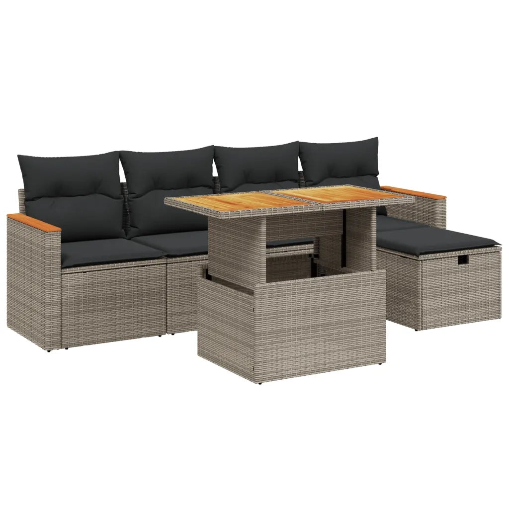 Set Divano da Giardino 6 pz con Cuscini Grigio in Polyrattan 3276035