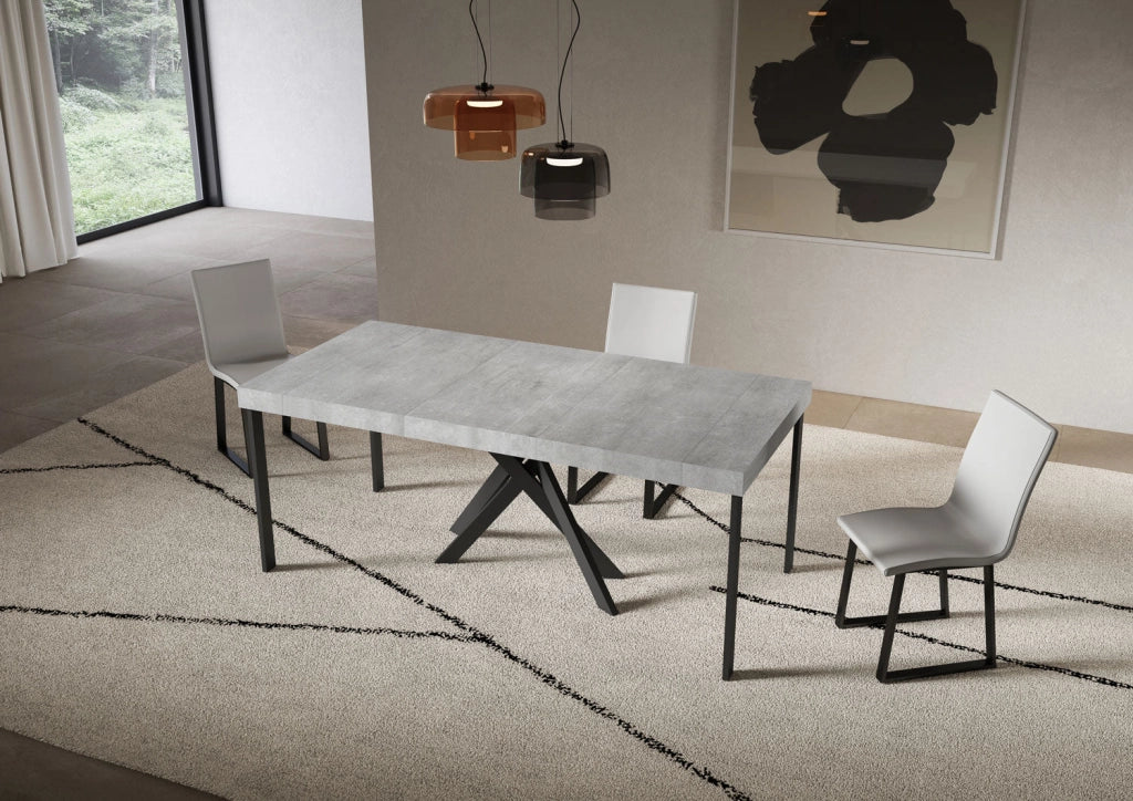 Consolle Allungabile 90-300x40x77 cm Saki Premium Cemento Gambe Antracite