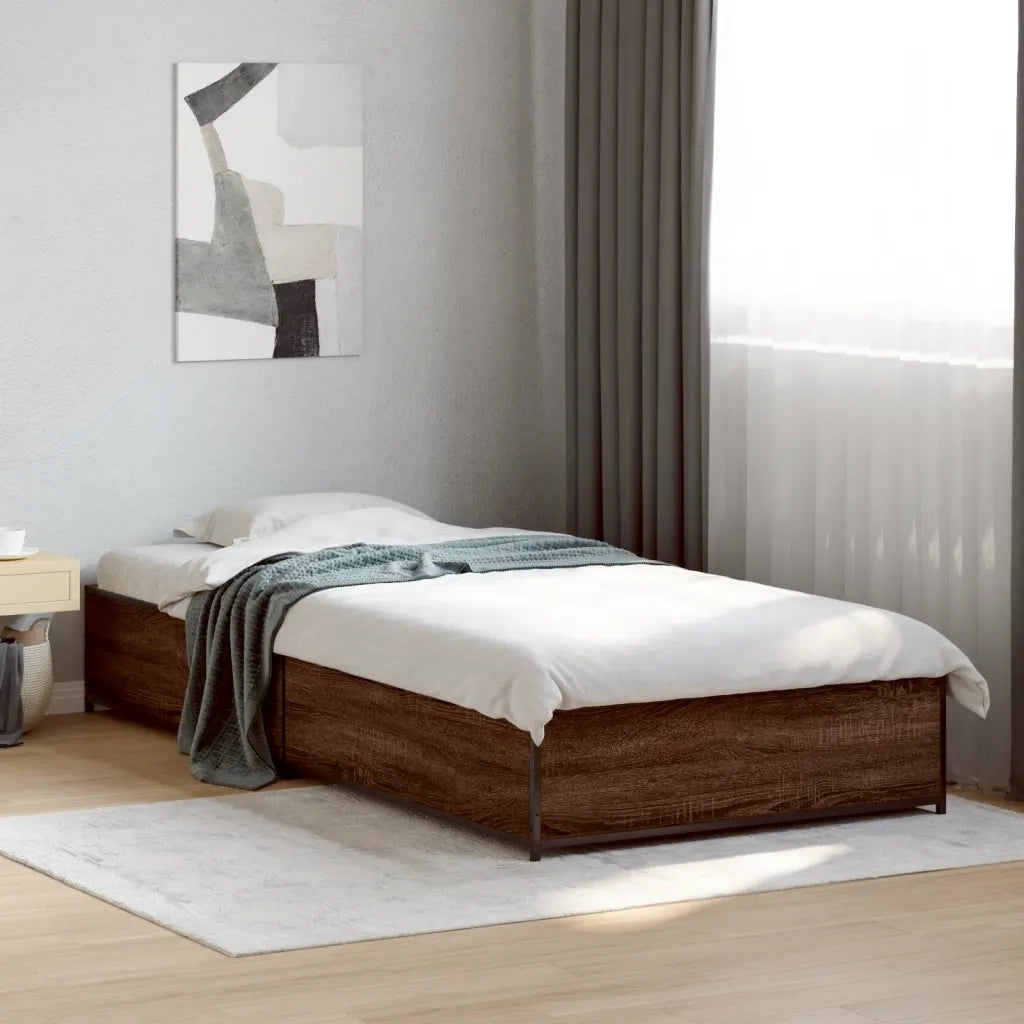 Giroletto-Struttura Letto Rovere Marrone 75x190 cm Legno Multistrato e Metallo 100913