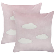 Set di 2 cuscini in velluto rosa con motivo a nuvolette 45 x 45 cm morbida imbottitura