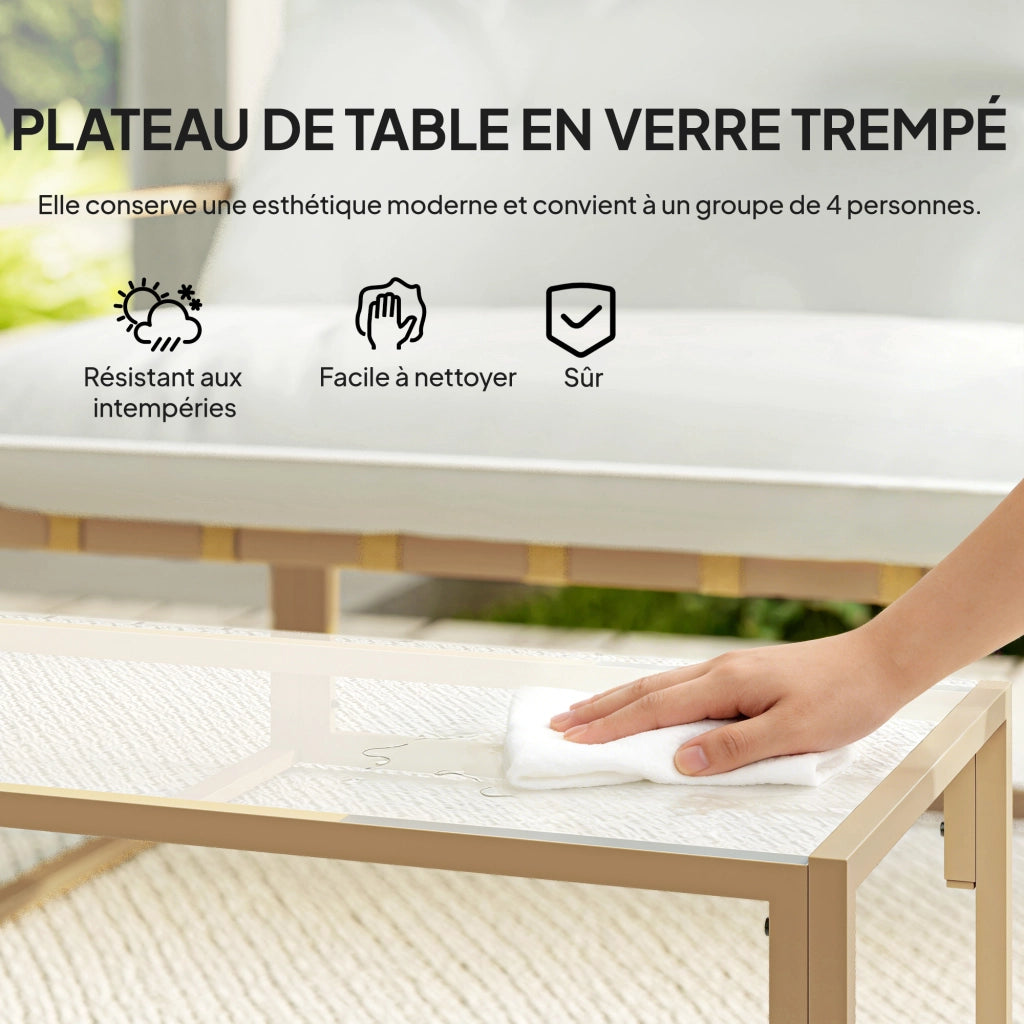 Set giardino 4 pezzi con cuscini ¨C zephmum ¨C canap¨¨ 2 posti, 2 poltrone, tavolino, kaki