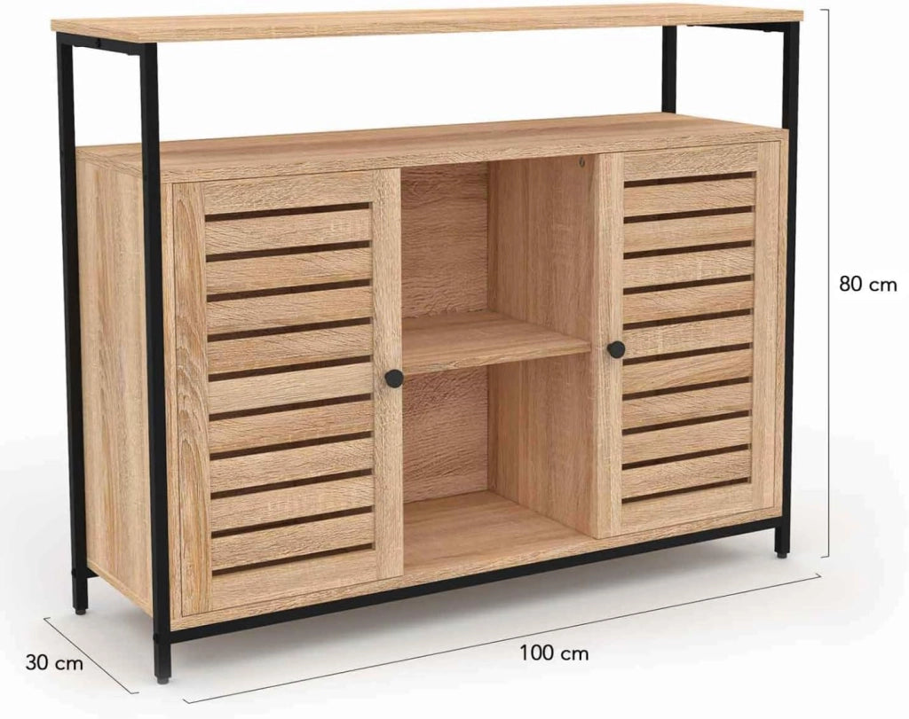Credenza HALIFAX di design industriale a 2 ante con ante a ribalta, 100 cm