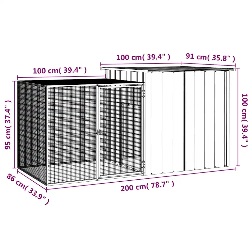 Gabbia per Conigli Grigia 200x91x100 cm Acciaio Zincato cod mxl 52888