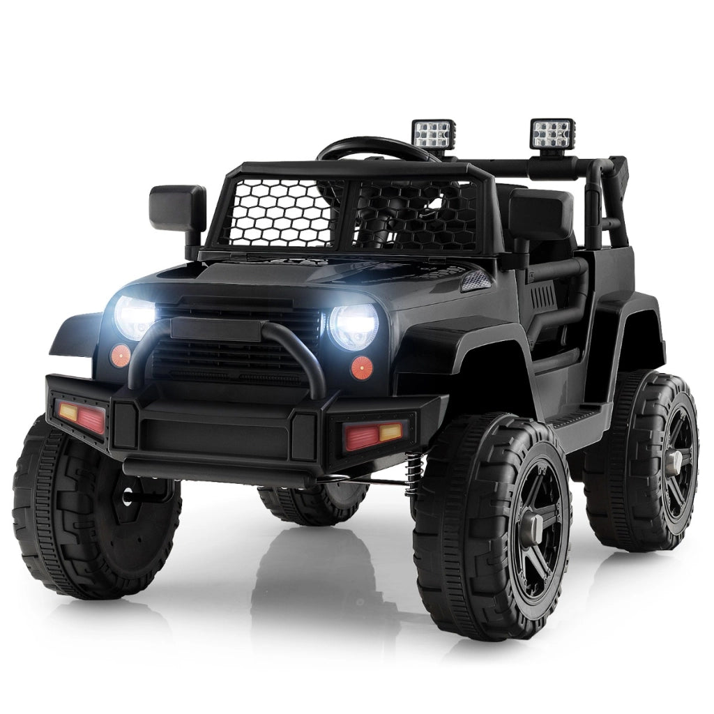 Camion elettrico a batteria da 12v per bambini, Auto elettrica con telecomando sedile extra large porta USB Nero-Macchinine giocattoli
