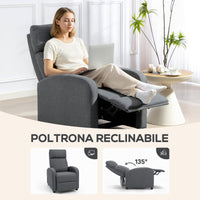 Poltrona Relax Imbottita 69x87x100,5 cm Reclinabile a 135° con Poggiapiedi in Tessuto Grigio