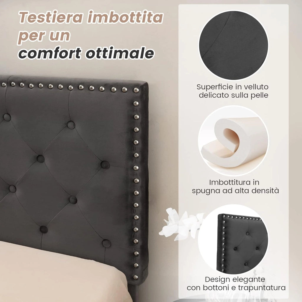 Letto Matrimoniale 180 x 200 cm, Struttura Letto Moderna con Testiera Imbottita, Doghe in Legno, Silenzioso, Carico Massimo 450kg