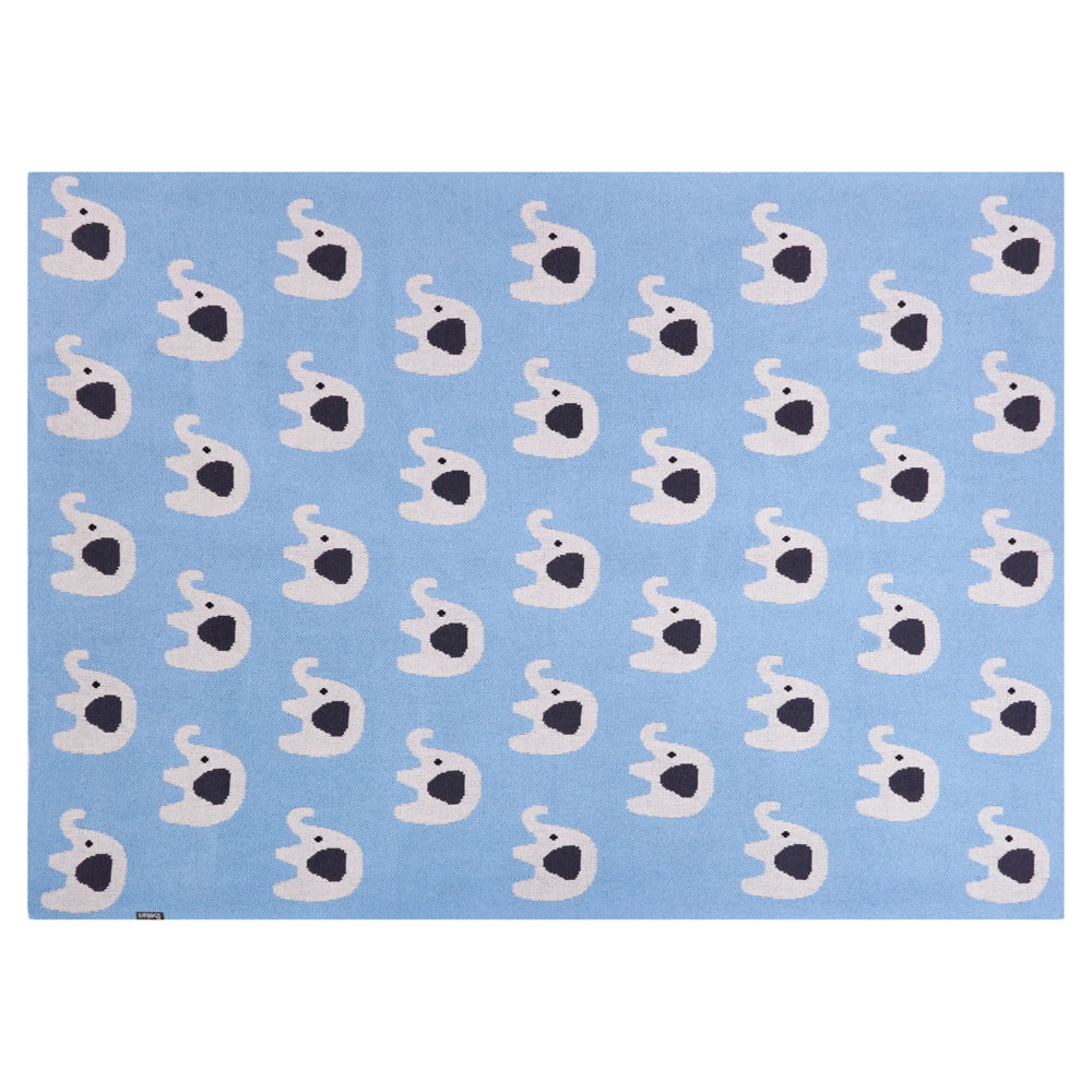 Coperta per bambini in cotone blu 130 x 180 cm per il letto Accogliente motivo elefante Camera da letto Camera dei bambini Design moderno