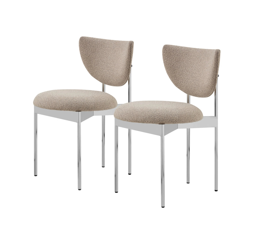 Sedia in tessuto Light Khaki con struttura in acciaio inox lucido