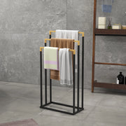 PORTASALVANETTE A 3 LIVELLI 45x22,5x86 cm Nero in acciaio e bambù