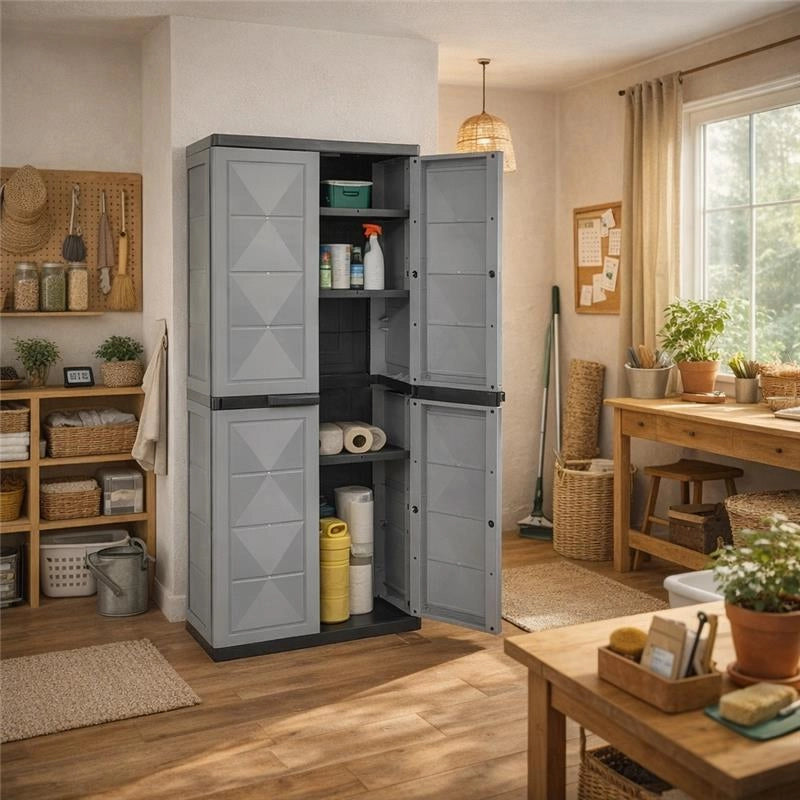 ARMADIO BASIC LINE CON 3 RIPIANI REGOLABILI PER INTERNO E ESTERNO - DARK GREY DIMENSIONE 65X37X165H CM