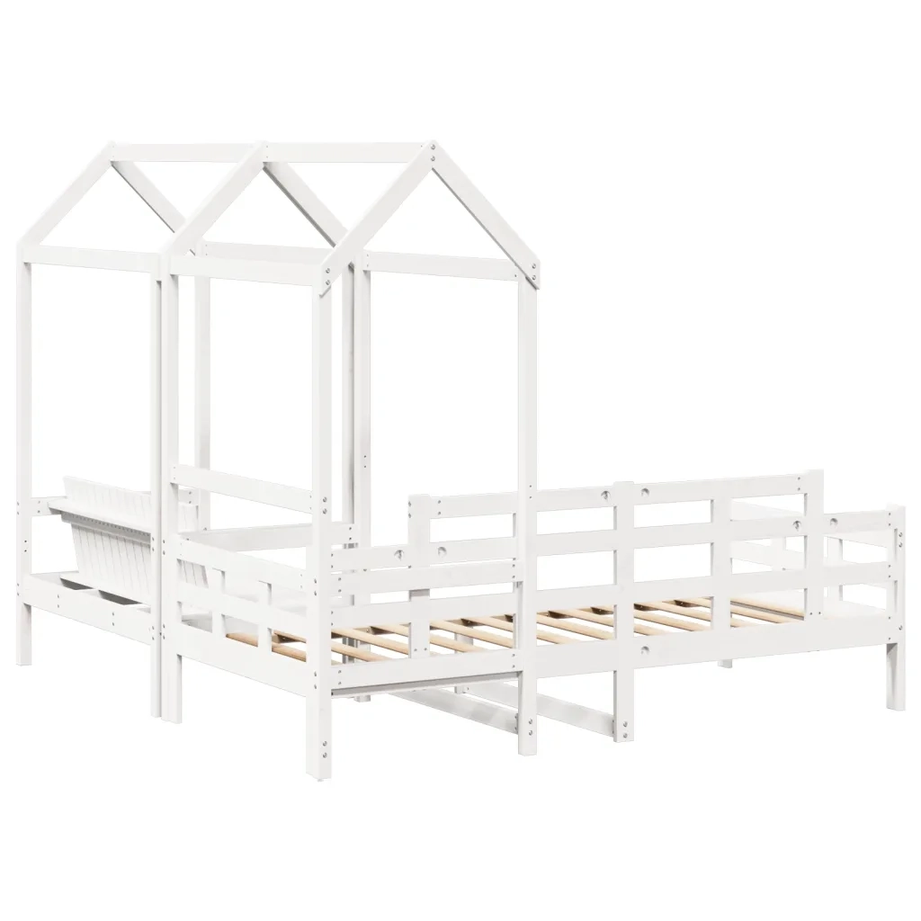 Letto singolo | Letto per adulti | Set Dormeuse e Panca con Tetto Bianco 80x200cm Massello Pino