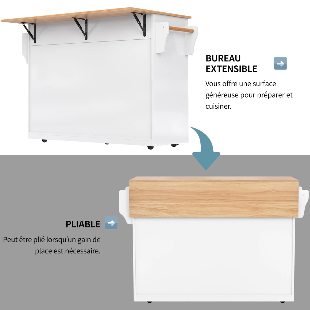 Carrello Servitore Pieghevole ¨C MINIMAL ¨C Bianco, Legno, 120x46x91 cm, con Ruote