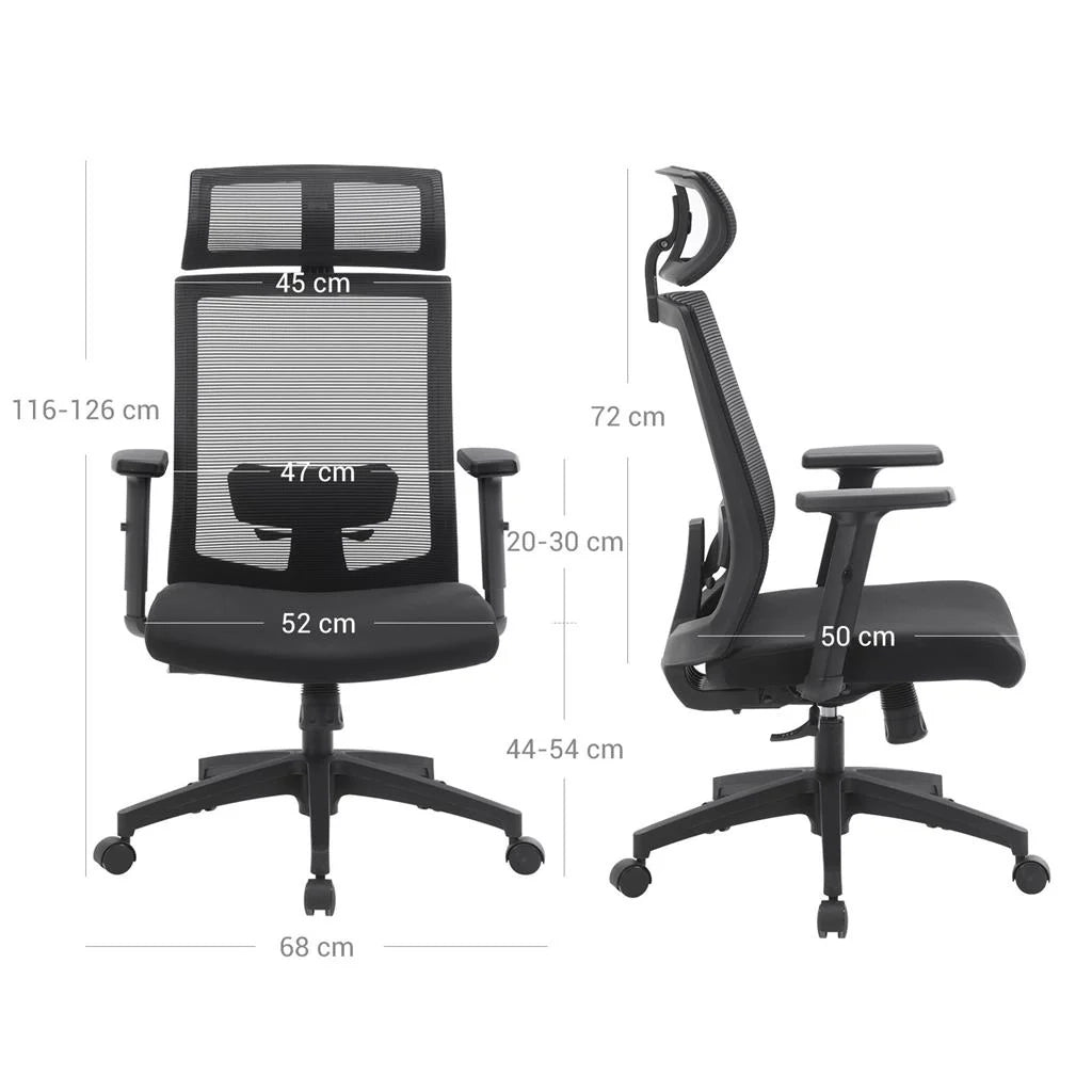 Sedia da ufficio sedia da ufficio in tela seduta ergonomica girevole a 360° supporto lombare regolabile poggiatesta braccioli schienale reclinabile fino a 120° nero 12_0001412