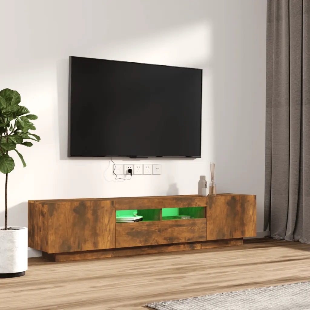Set Mobili TV 2pz con Luci LED Rovere Fumo in Legno Multistrato cod mxl 7577