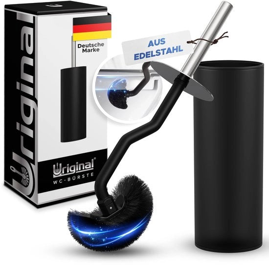 Toiletborstello con spazzolino di pulizia - Spazzola per il water/WC per la pulizia approfondita - Nero/Argento - Spazzola per il water in acciaio inossidabile con effetto loto - Setole dure per massima igiene