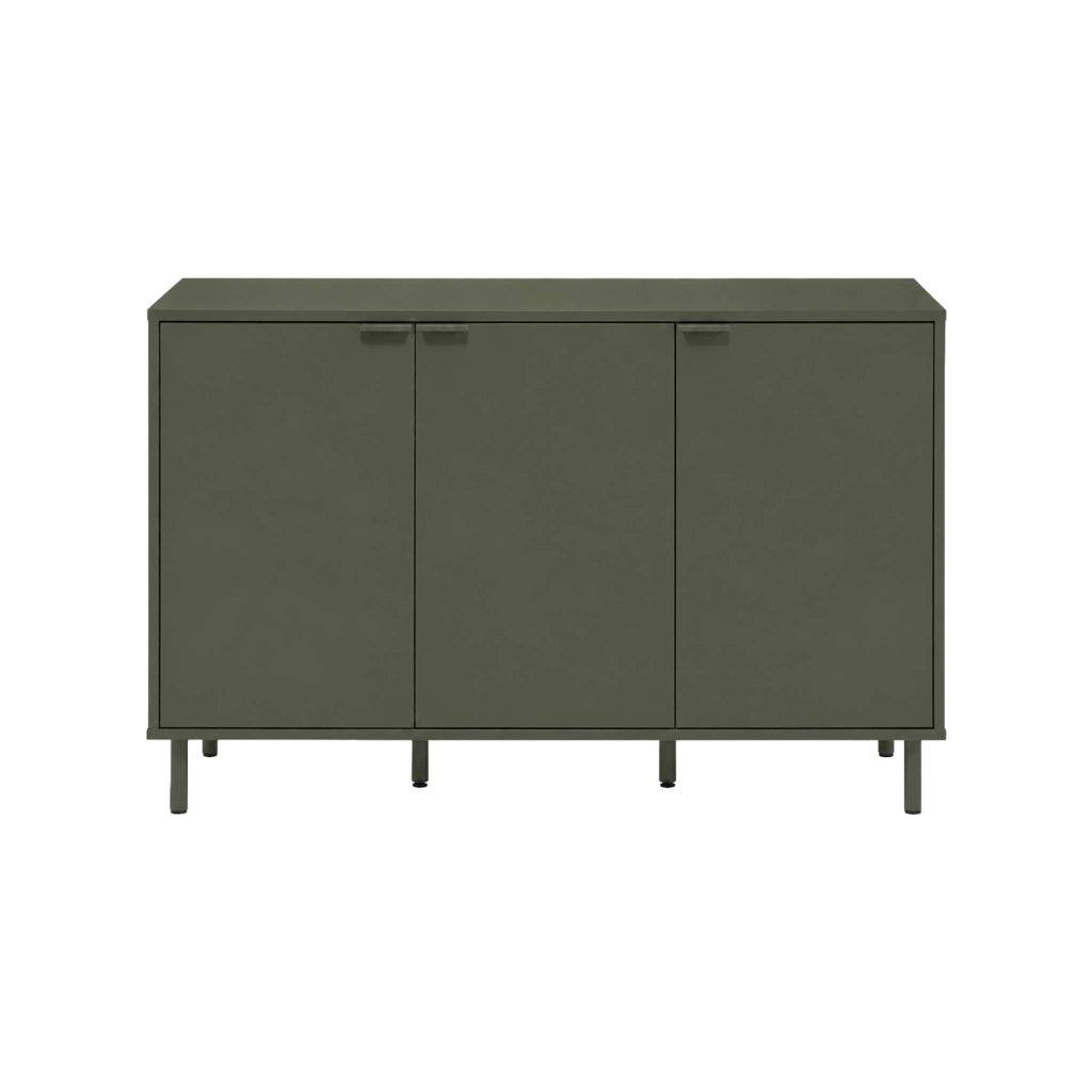 Credenza decorativa in legno e metallo 3 ante, 120cm, verde kaki