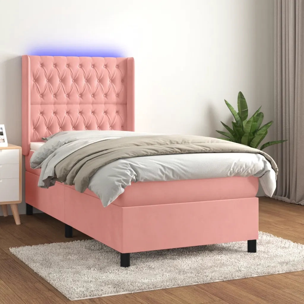 Letto a Molle con Materasso e LED Rosa 90x200 cm in Vellutocod mxl 123408