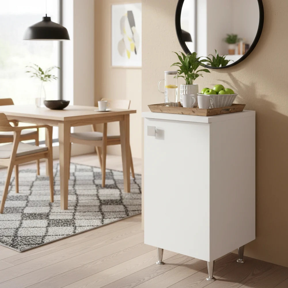 Mobiletto Base 1 Anta Destra Bianco Frassinato | Armadietto Multiuso con Piedini in Metallo | Profondità 50 cm | Già Assemblato per Bagno, Lavanderia, Ingresso