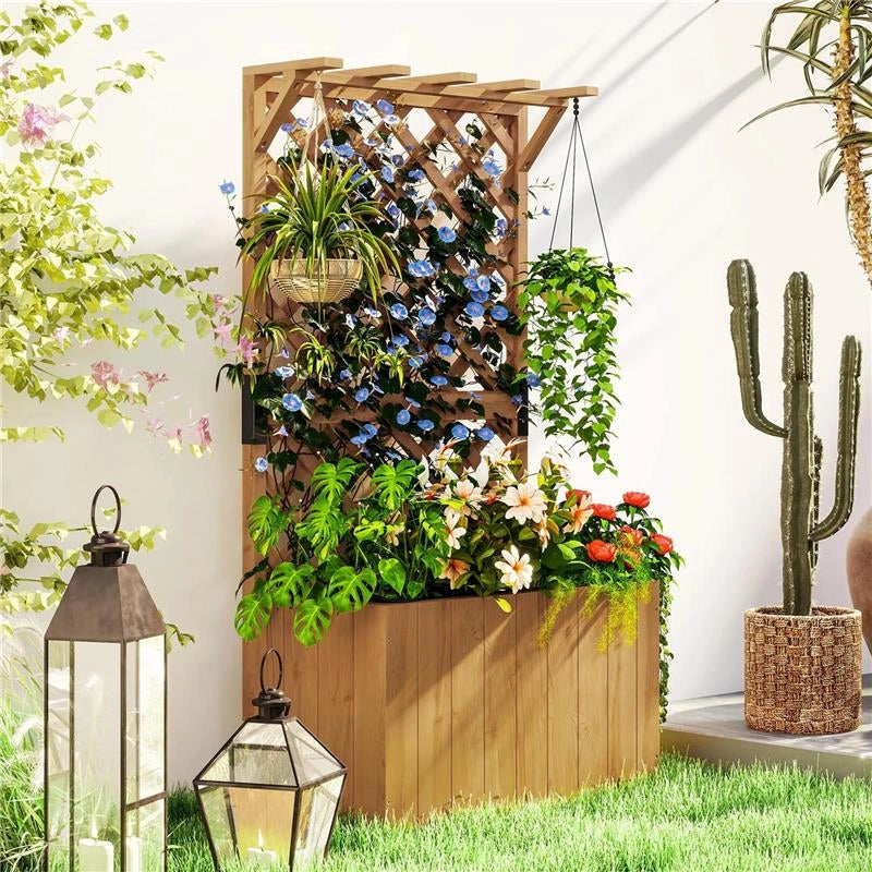 LETTO PER ORTO RIALZATO CON TRALICCIO PER RAMPICANTI E PERGOLA SUPERIORE 64X33X122 CM LEGNO