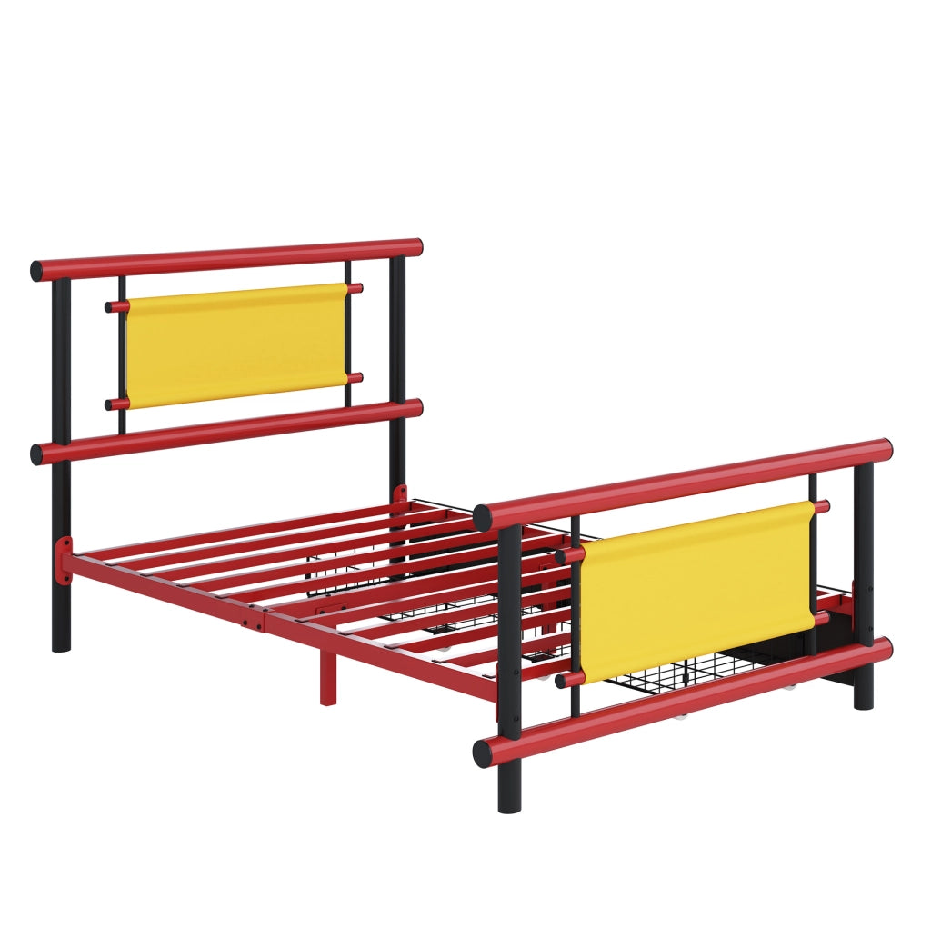 Letto per bambini in metallo con cassetti 90x200 cm Rosso