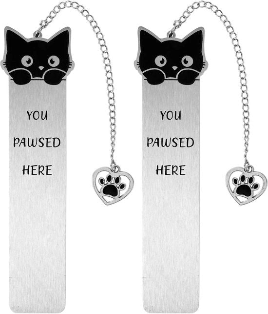 Due cartelle per gatti con hanger a forma di cuore per appassionati di gatti - cartella per libri a forma di gatto in acciaio inossidabile per donne - accessori per libri con tema animali divertenti