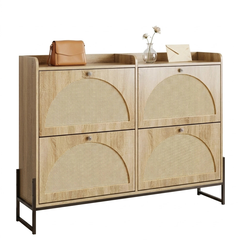 Scarpiera salvaspazio con ante in PE-rattan 121 x 25 x 91;5 cm; colore naturale