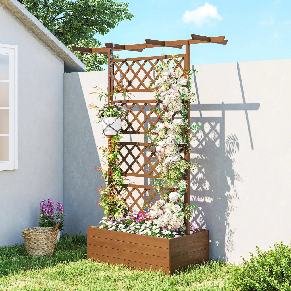 Vaso da giardino rialzato con griglia ¨C Minimal ¨C effetto legno naturale