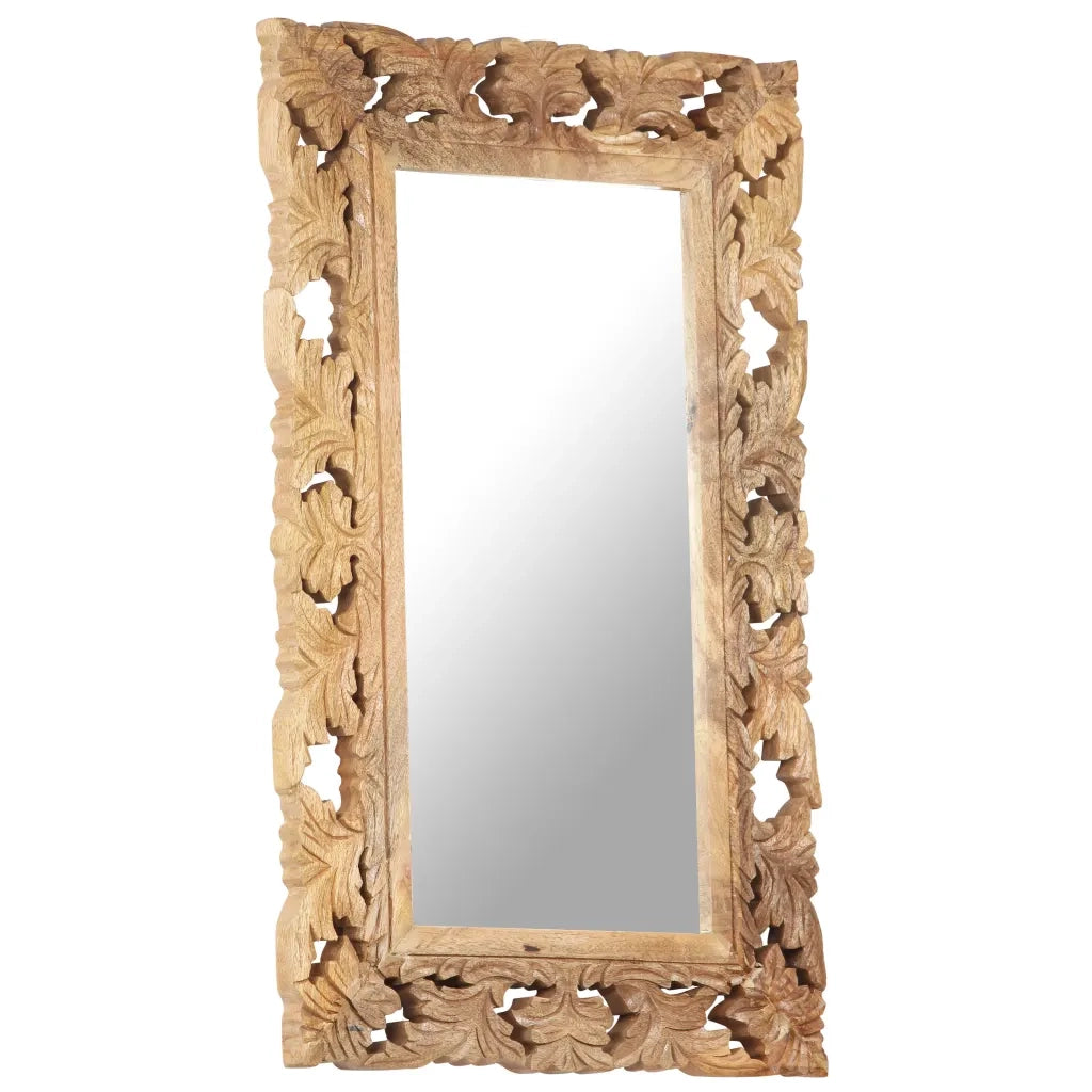 Specchio Intagliato a Mano 80x50 cm in Legno Massello di Mango