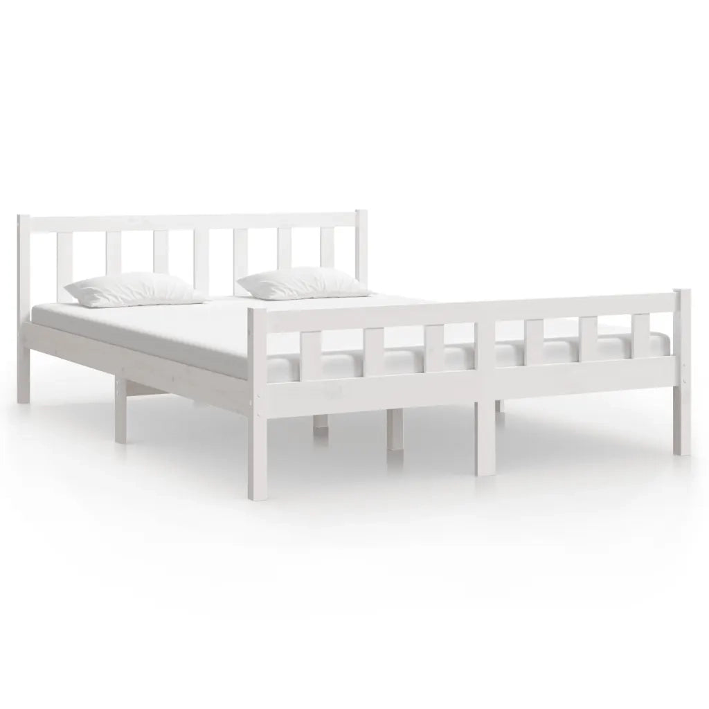 Letto matrimoniale | Letto per adulti | Giroletto Bianco in Legno Massello 150x200 cm King Size