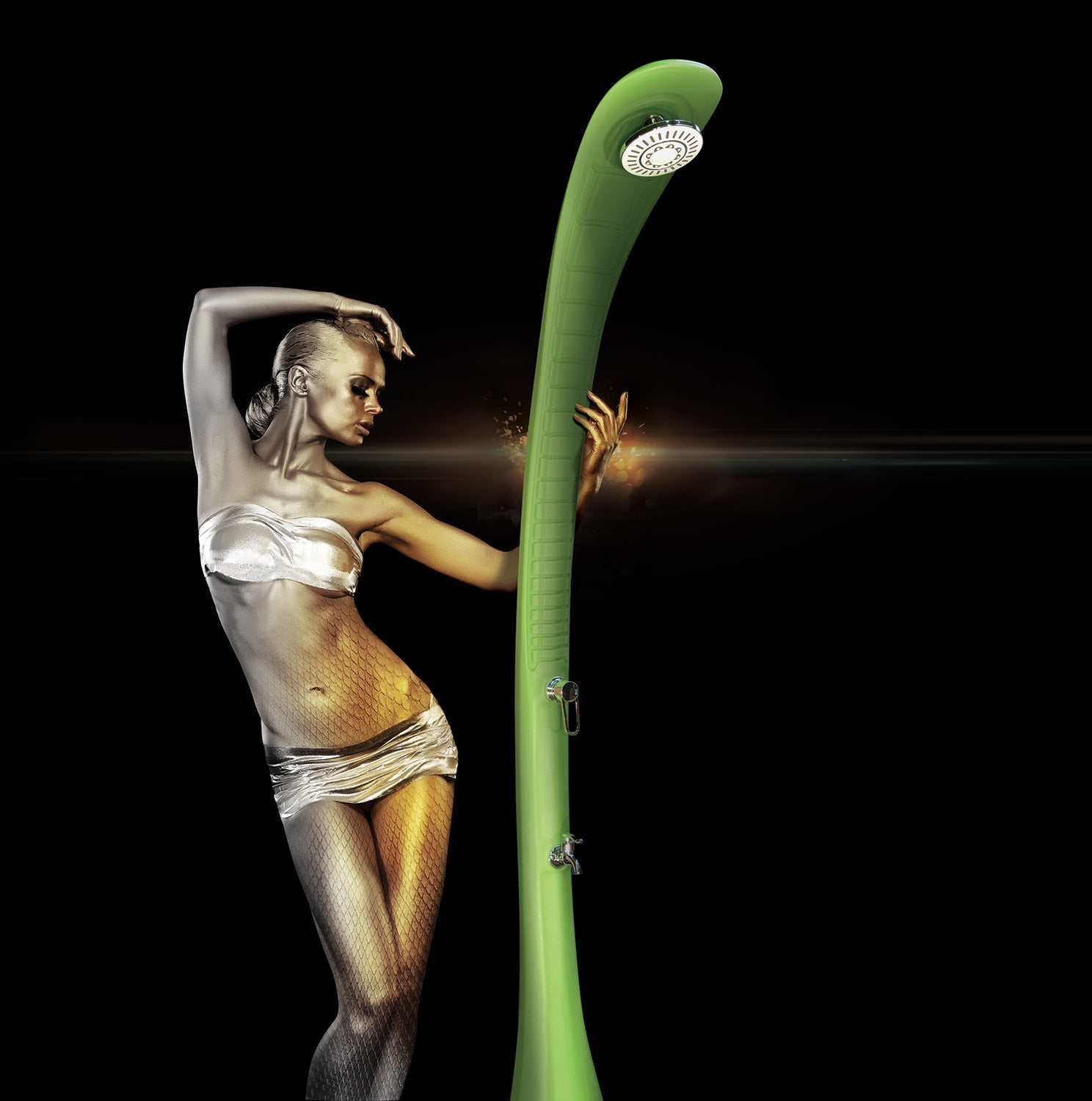 Doccia Solare da Giardino 32L Miscelatore e Lavapiedi Verde