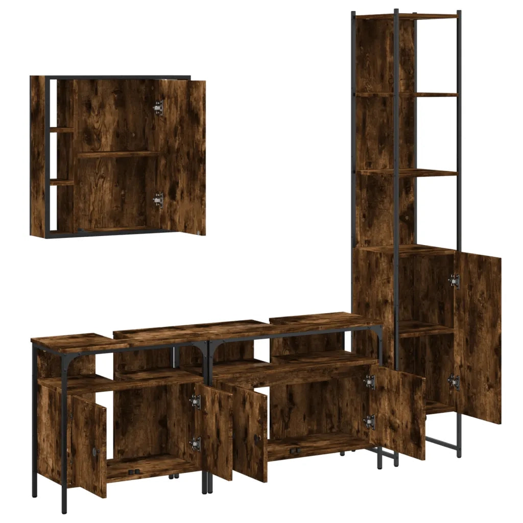 Set Mobili da Bagno 4 pz Rovere Fumo in Legno Multistrato 3214747