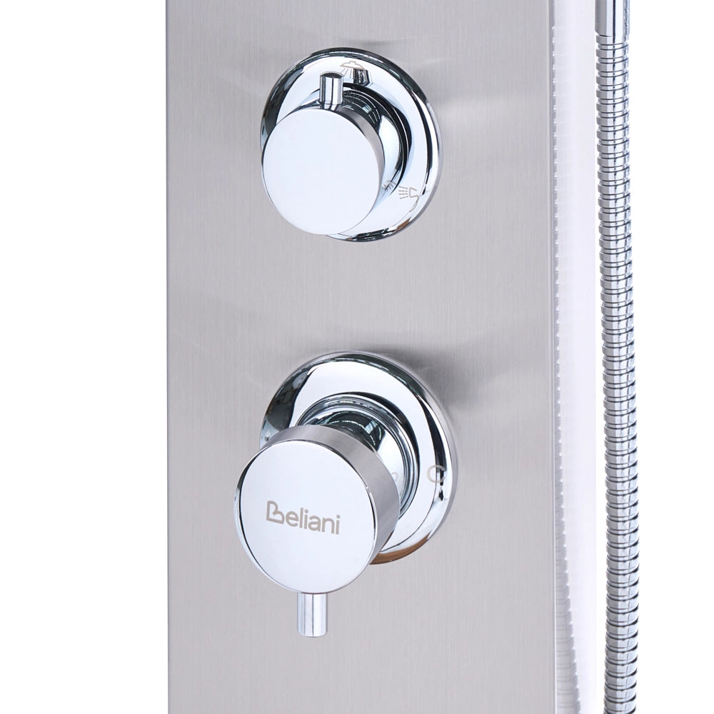 Set doccia con miscelatore da esterno in acciaio inossidabile argento e marrone chiaro con funzione a pioggia stile moderno da giardino