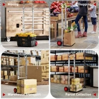 Carrello a Mano Pieghevole in Alluminio, Portata 90 kg con Ruote, Manico Telescopico Regolabile 40x41x108 cm Argento e Nero