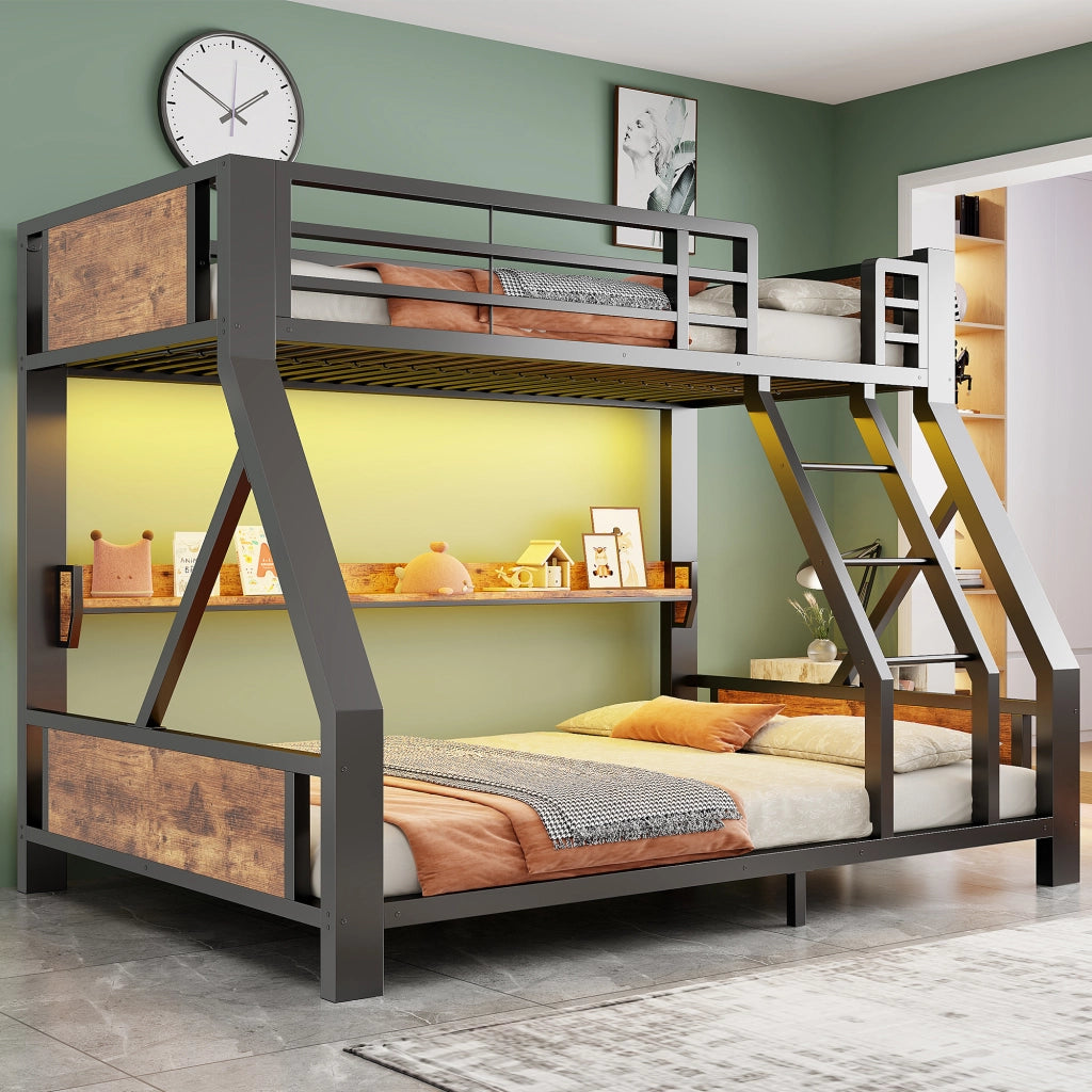 letto a castello metallo e legno nero 145 x 204 cm