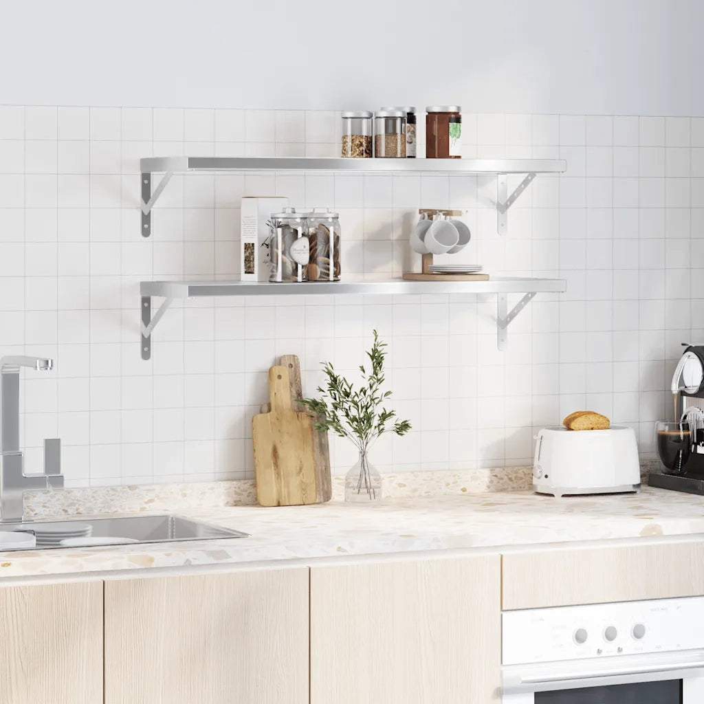 vidaXL Mensole a Muro 2 pz 100x30 cm Argento in Acciaio Inossidabile