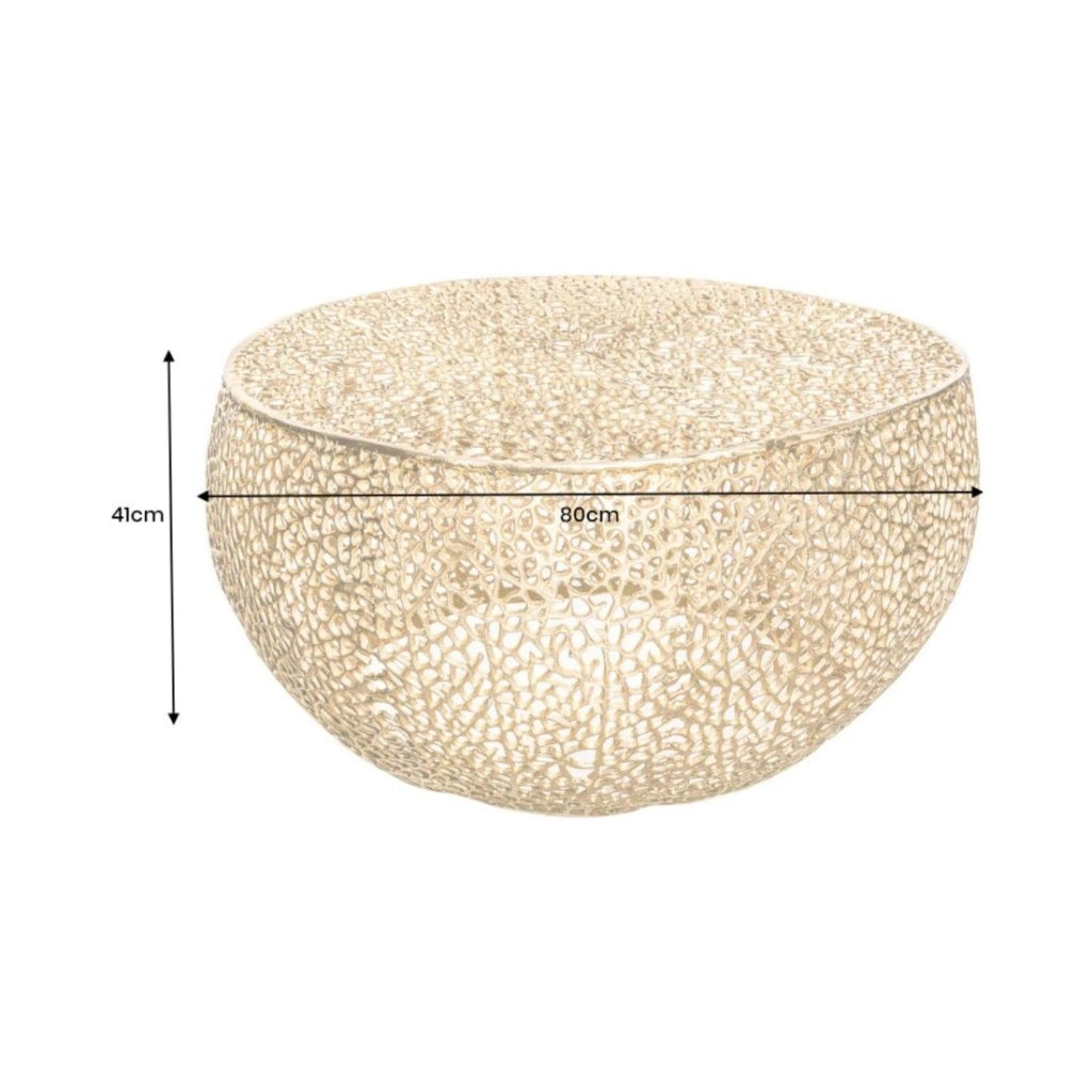Tavolino METRIX rotondo dorato 80 cm – Tavolino design in alluminio traforato