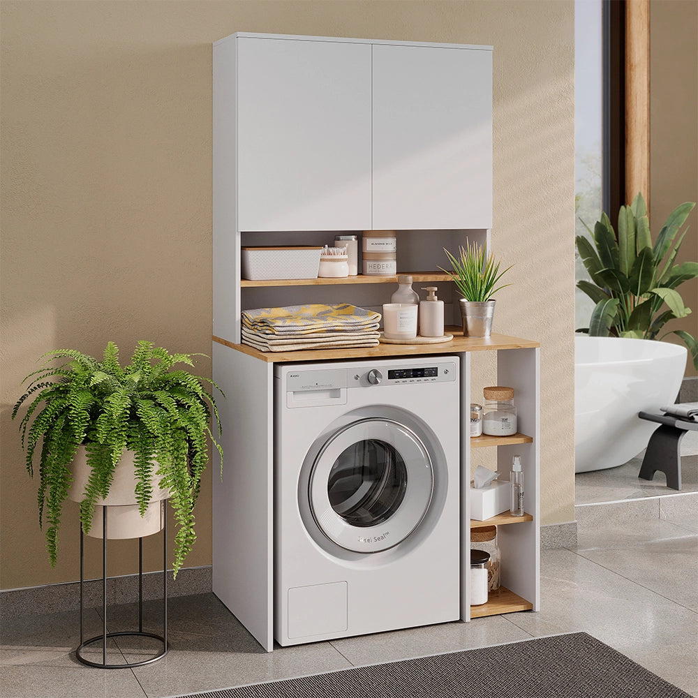 Mobile per lavatrice Viktor Bianco/Rovere artigianale 93.6 x 88.2 cm 2 parti con ripiano Vicco