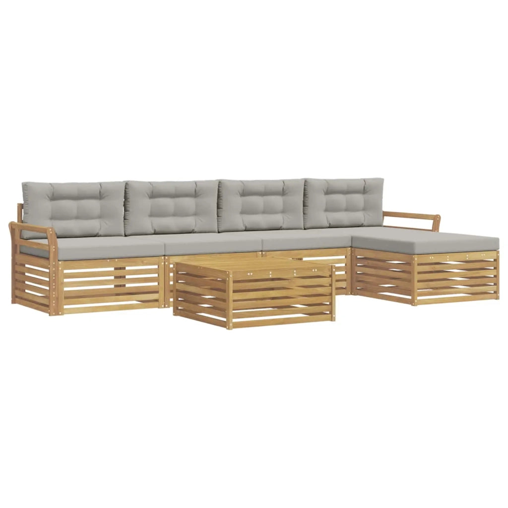 Set di divani da esterno 6 pz Bianco e Grigio Chiaro Poliestere 3390366